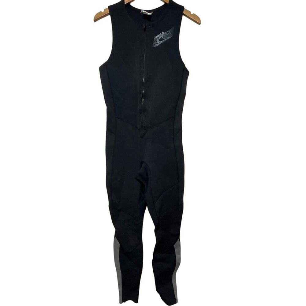 O'Neill Full Wetsuit Large Black Gray Sleeveless Long Pants Zip Ankles